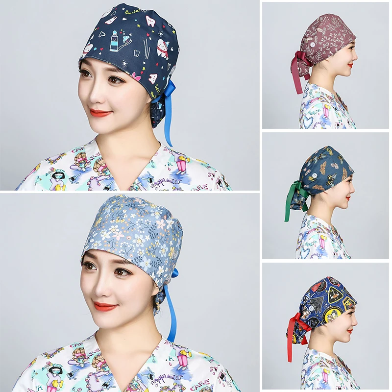 Hair Care Hospital - قبعة جراحية مطبوعة من القطن مع