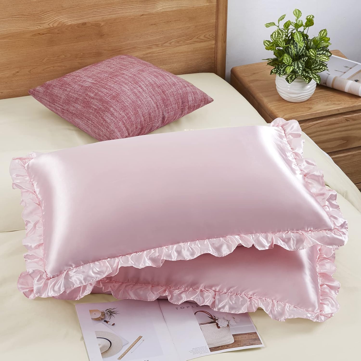 قطعتان من أغطية الوسائد المصنو - مراجعة Satin Pillowcase Silk وسعره